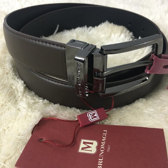 Bruno Magli Mens Black Cognac Italian Leather Belt - Picture 10 of 10